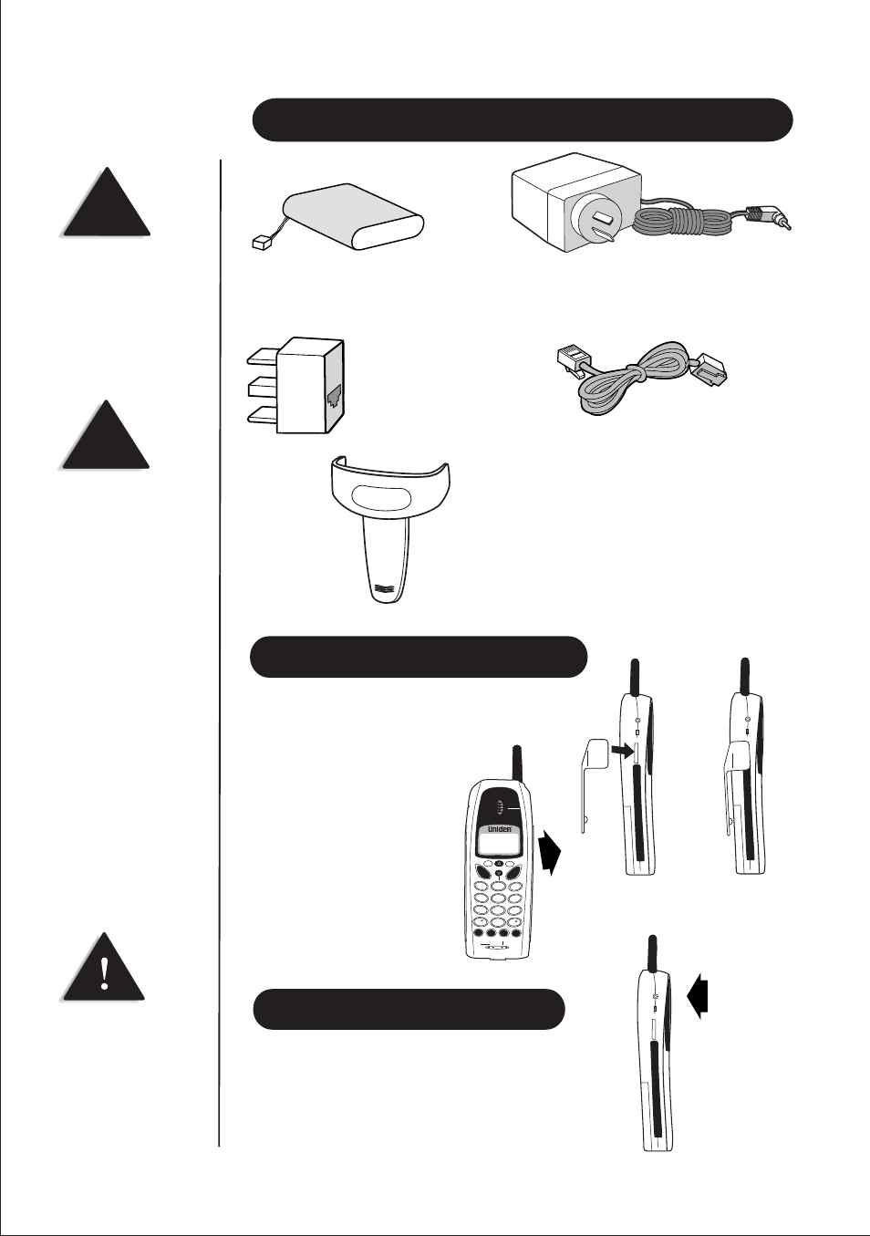 Accessories included in your package, Installing the belt clip, Headset installation | Gently pull one side of the beltclip to release | Uniden 2155 User Manual | Page 11 / 32