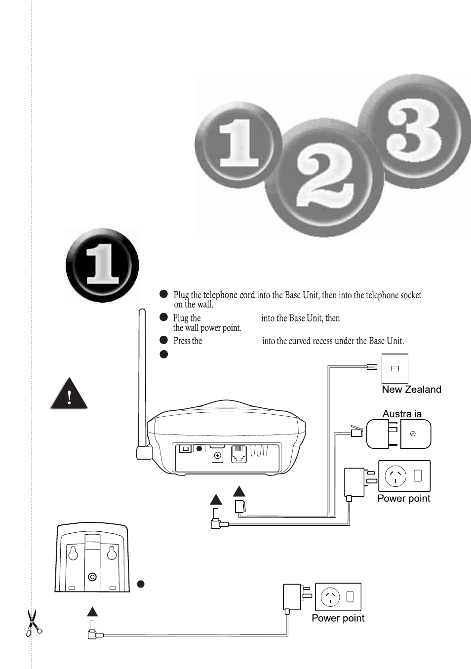 Start here, Installing the base unit | Uniden 2155 User Manual | Page 3 / 32
