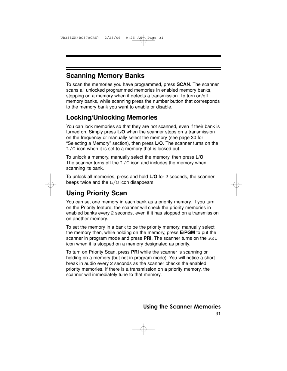 Using priority scan | Uniden BC370CRS User Manual | Page 31 / 40