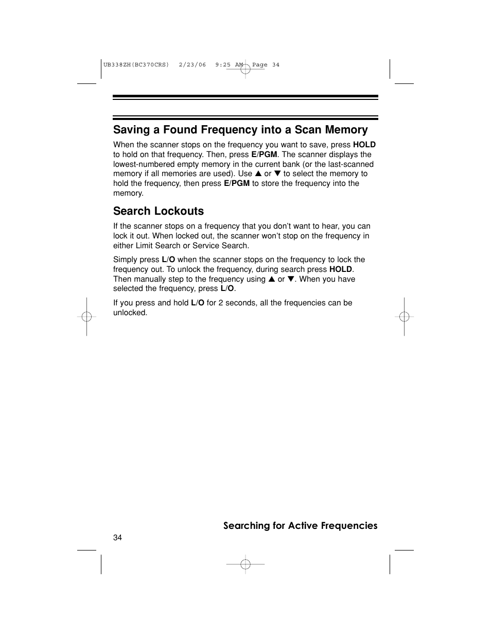 Search lockouts | Uniden BC370CRS User Manual | Page 34 / 40