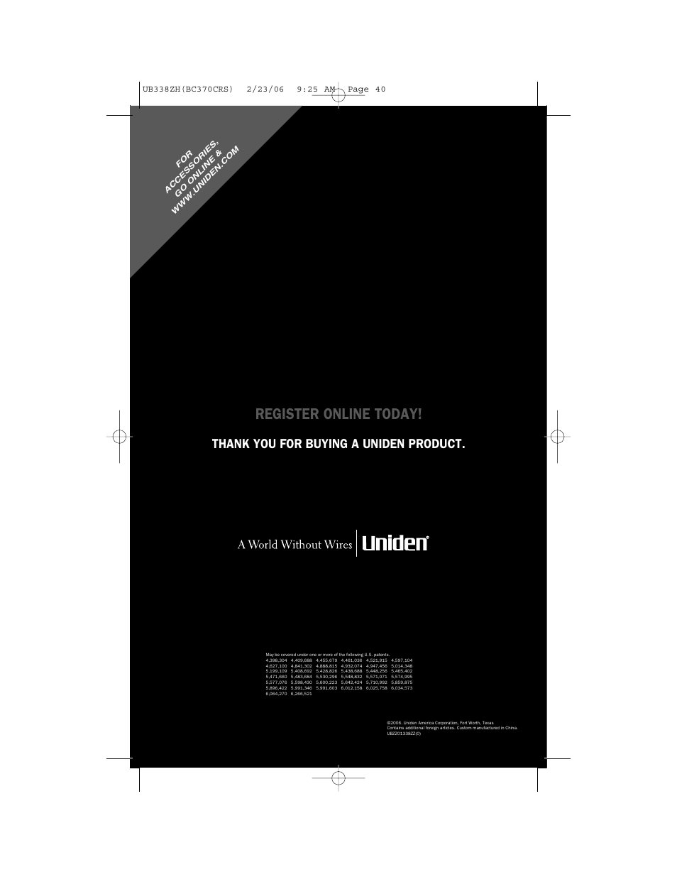 Register online today | Uniden BC370CRS User Manual | Page 40 / 40