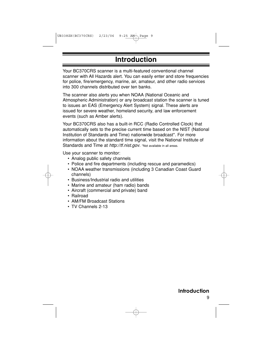 Introduction | Uniden BC370CRS User Manual | Page 9 / 40