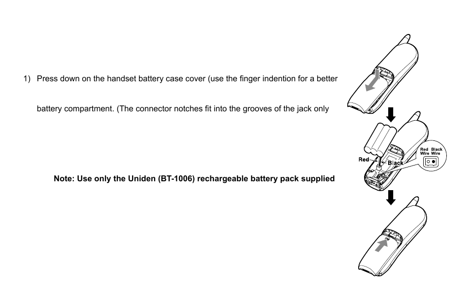 Installing the rechargeable battery pack into the | Uniden EXI4560 User Manual | Page 11 / 48
