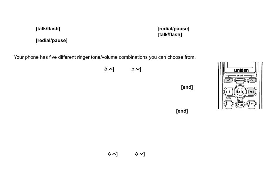 Redialing the last dialed number, Selecting the ring tone and volume, Temporarily mute ringer | Adjusting the earpiece volume, P.25 | Uniden EXI4560 User Manual | Page 26 / 48