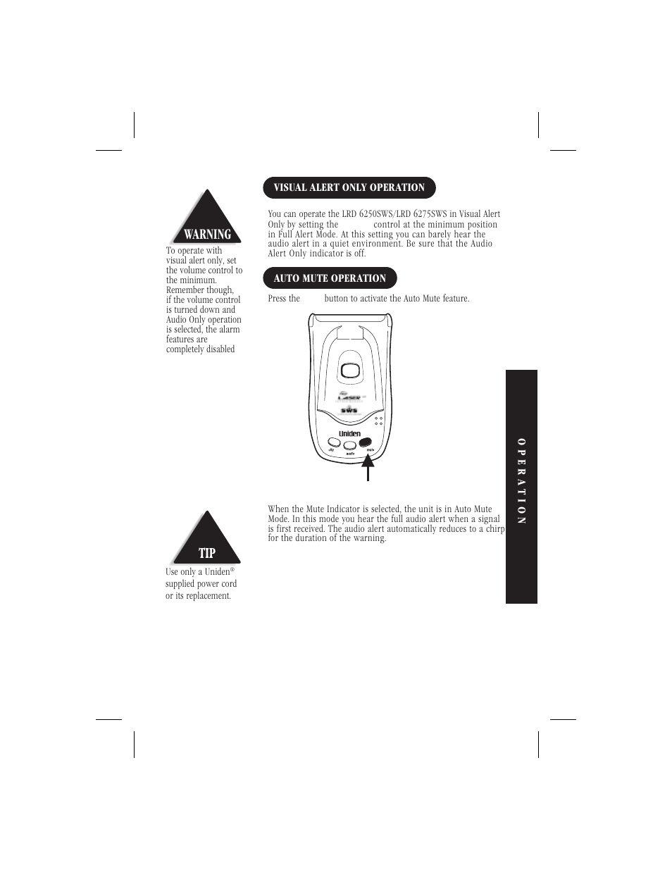 Warning | Uniden LRD 6250SWS User Manual | Page 17 / 23