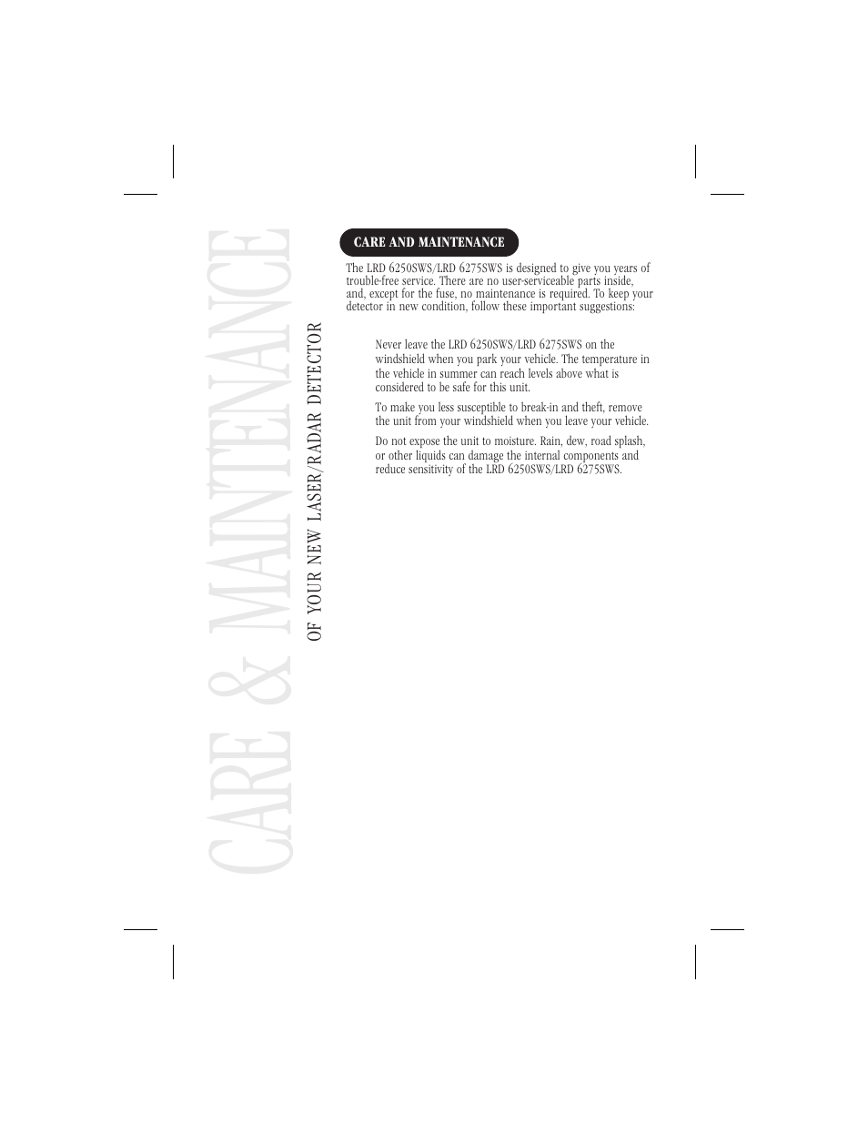 Care &m aintenan ce | Uniden LRD 6250SWS User Manual | Page 20 / 23
