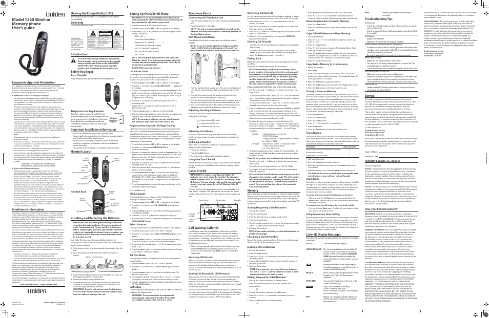 Uniden Slimline 1260 User Manual | 1 page