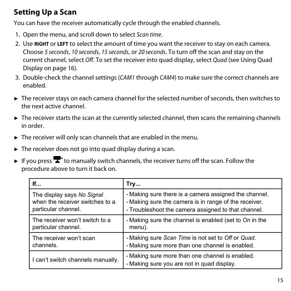 Setting up a scan | Uniden UDW-10003 User Manual | Page 15 / 24