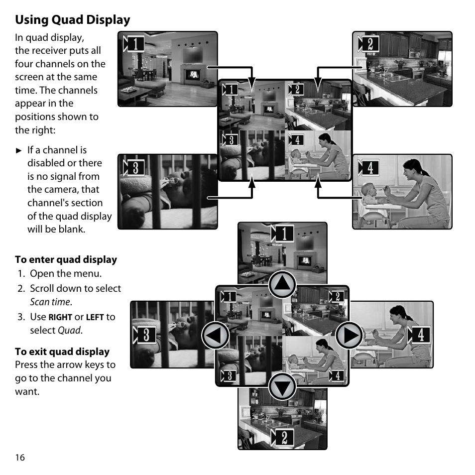 Using quad display, To enter quad display, To exit quad display | Uniden UDW-10003 User Manual | Page 16 / 24