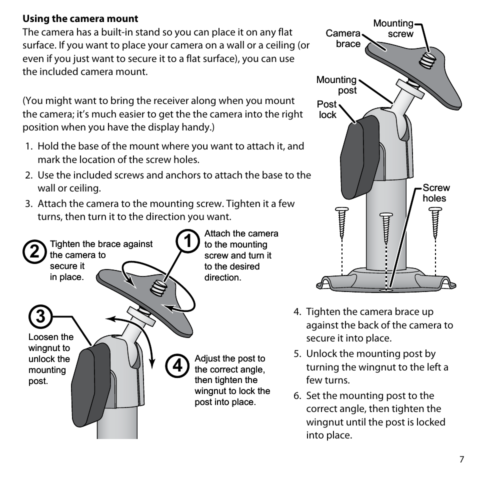 Using the camera mount | Uniden UDW-10003 User Manual | Page 7 / 24