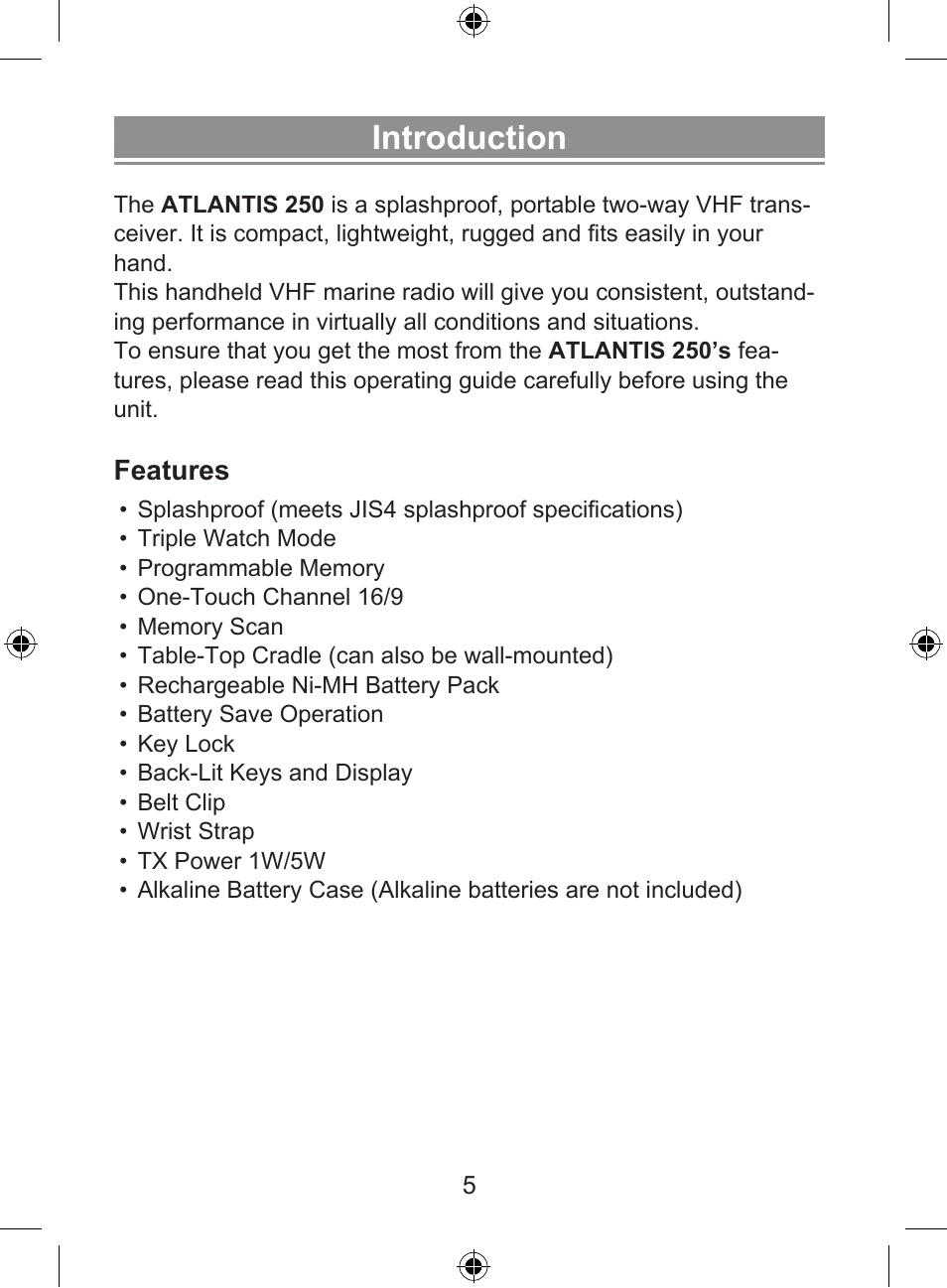Introduction | Uniden 250 User Manual | Page 7 / 28