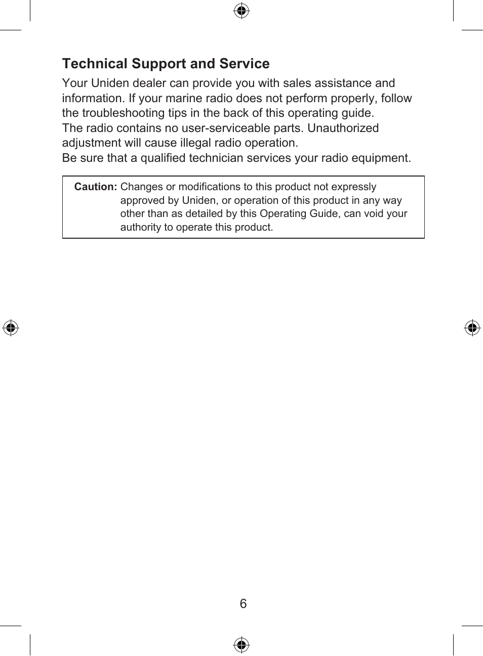 Technical support and service | Uniden 250 User Manual | Page 8 / 28