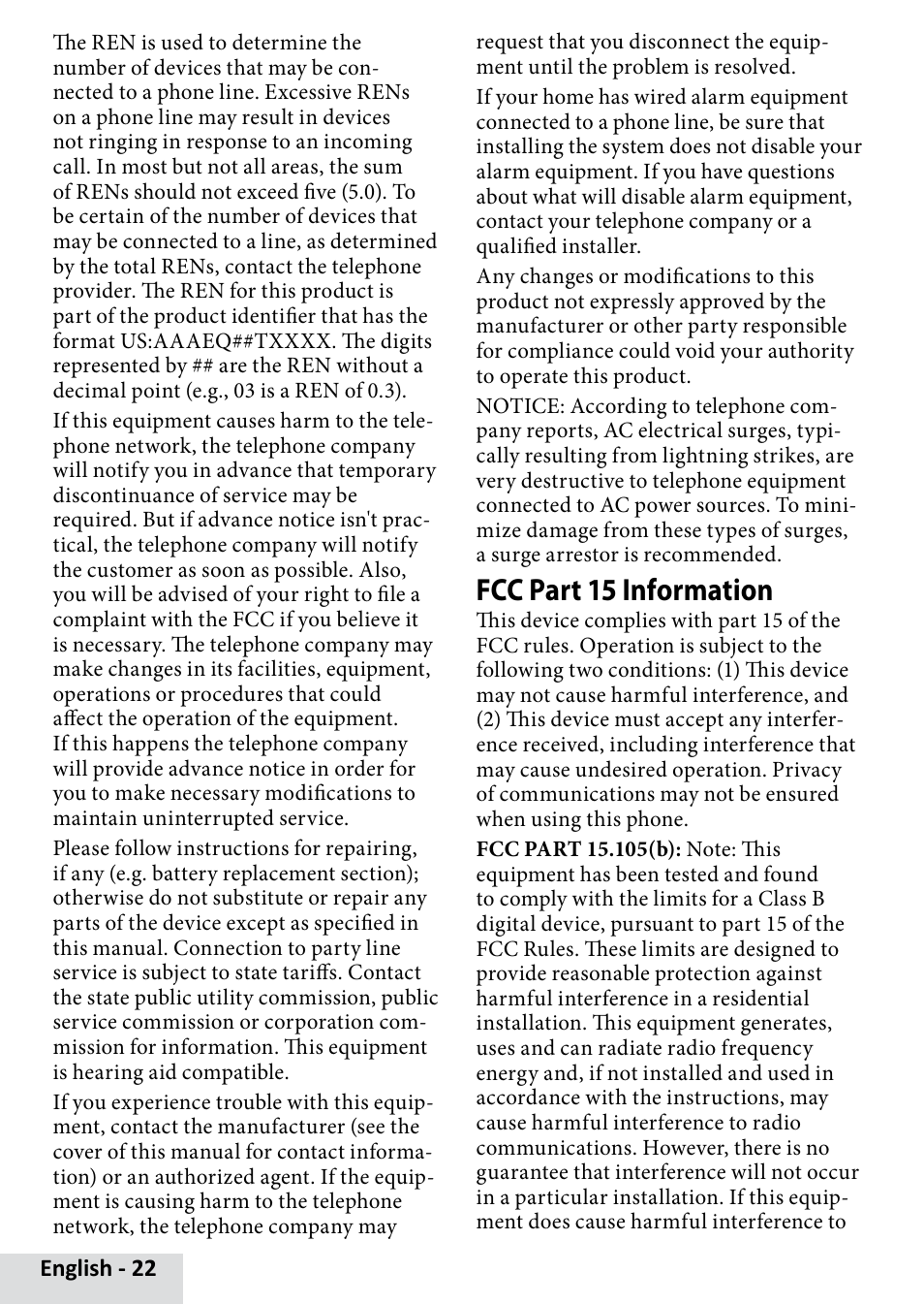 Fcc part 15 information | Uniden D1685 User Manual | Page 22 / 24