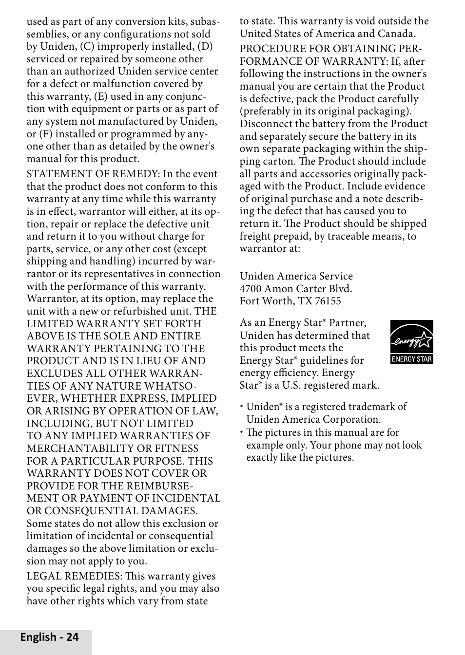 Uniden D1685 User Manual | Page 24 / 24