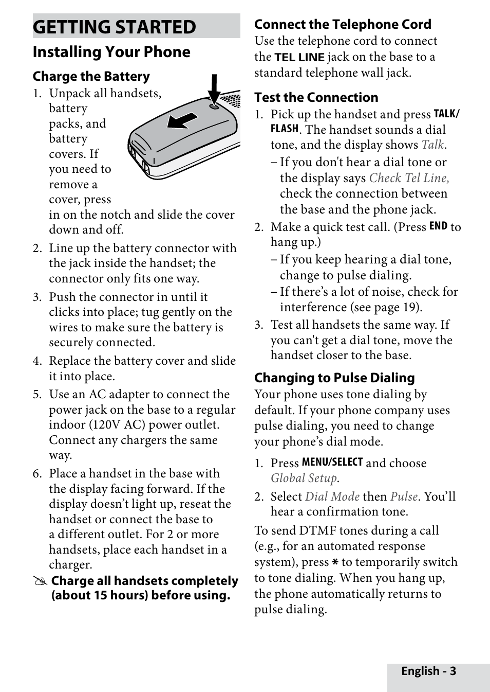 Getting started, Installing your phone | Uniden D1685 User Manual | Page 3 / 24