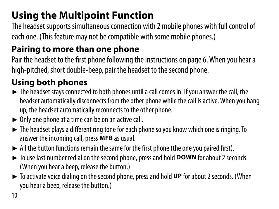 Using the multipoint function | Uniden BT229 User Manual | Page 10 / 16