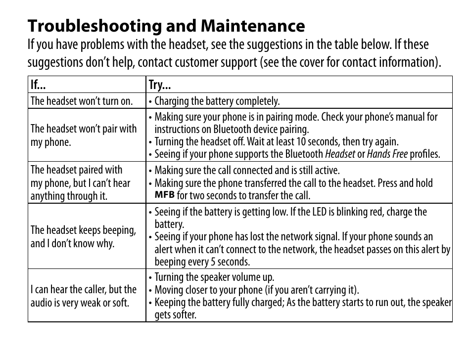 Troubleshooting and maintenance | Uniden BT229 User Manual | Page 11 / 16