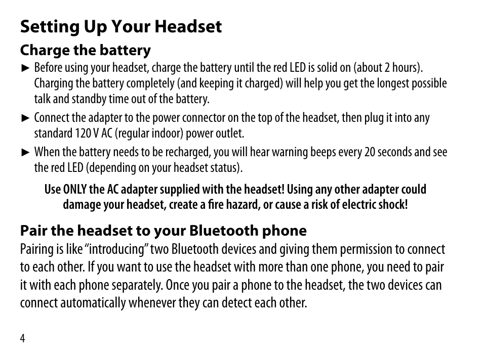 Setting up your headset | Uniden BT229 User Manual | Page 4 / 16