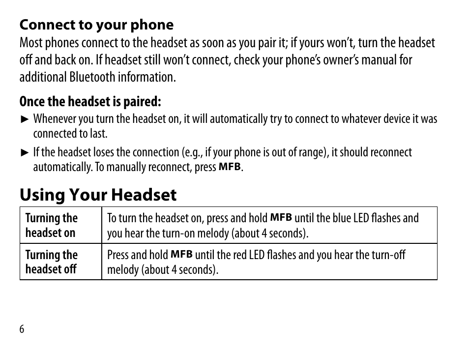 Using your headset | Uniden BT229 User Manual | Page 6 / 16