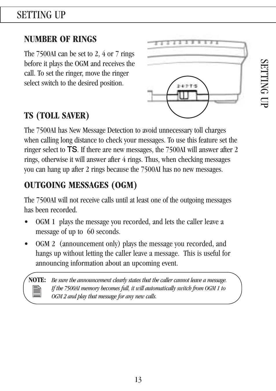 Setting up | Uniden 7500AI User Manual | Page 16 / 39