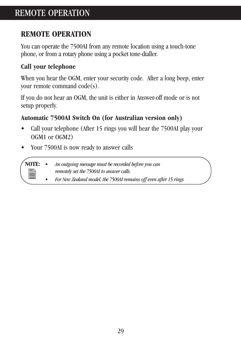 Remote operation | Uniden 7500AI User Manual | Page 32 / 39