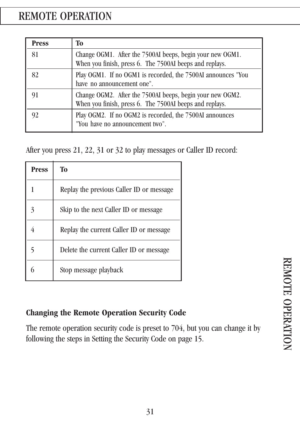 Remote operation remote opera tion | Uniden 7500AI User Manual | Page 34 / 39