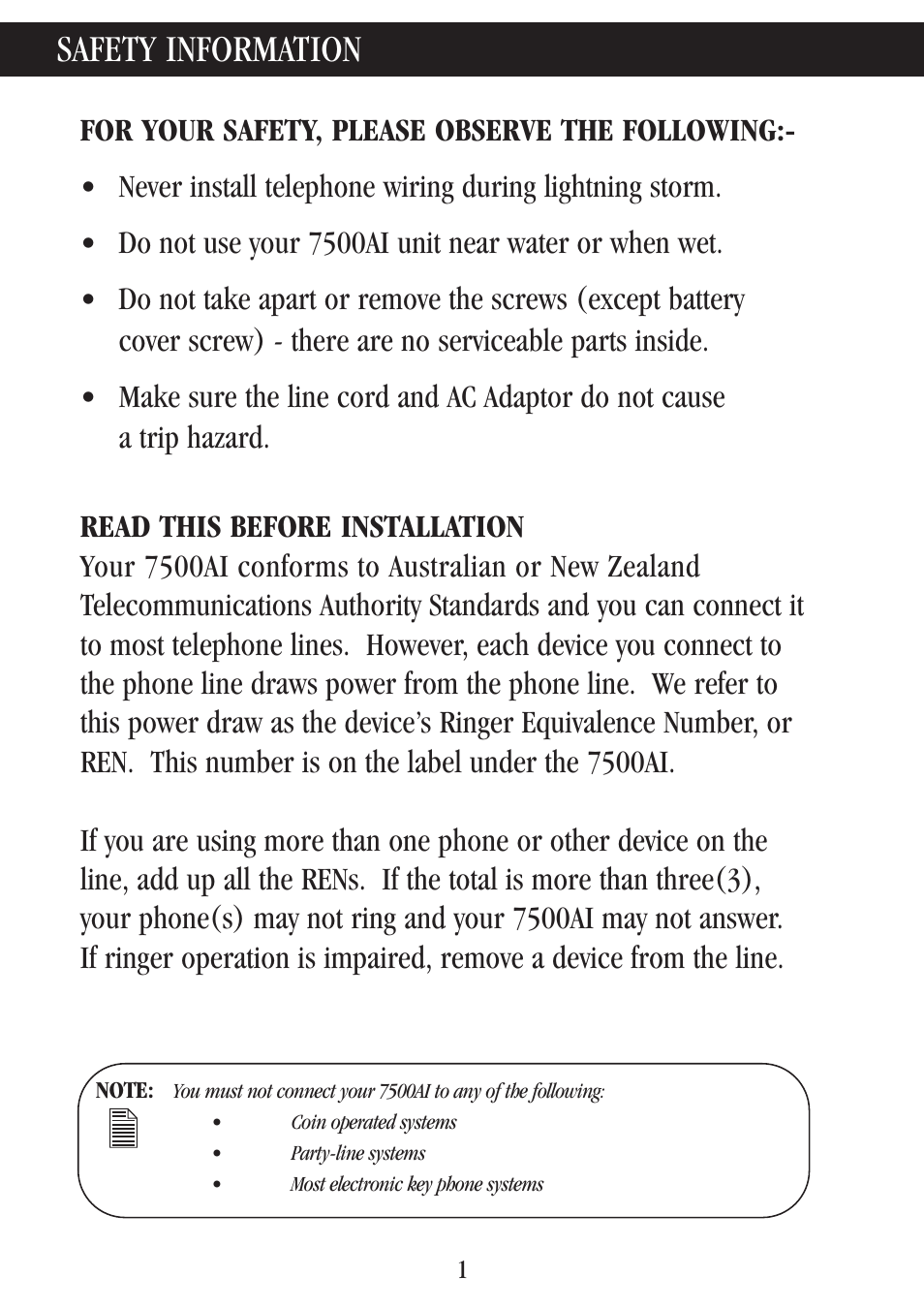 Safety information | Uniden 7500AI User Manual | Page 4 / 39