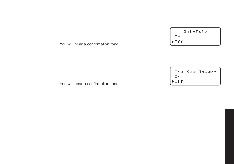 Activating autotalk (handset only), Activating any key answer (handset only) | Uniden DECT2085 User Manual | Page 33 / 72