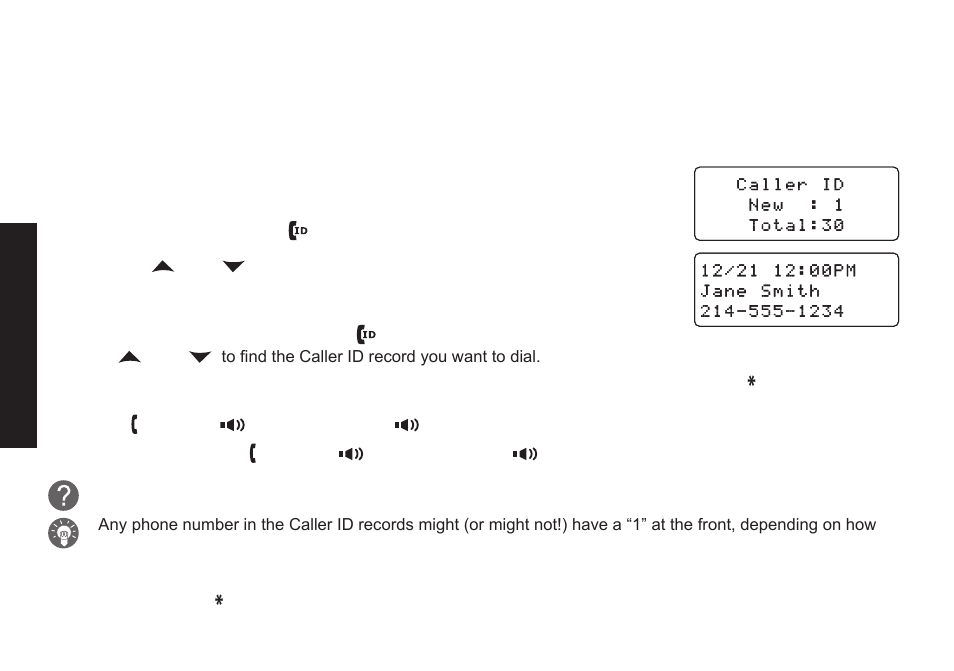 Using caller id, call waiting, and redial lists, Using the caller id list, Making a call from a caller id record | Uniden DECT2085 User Manual | Page 36 / 72