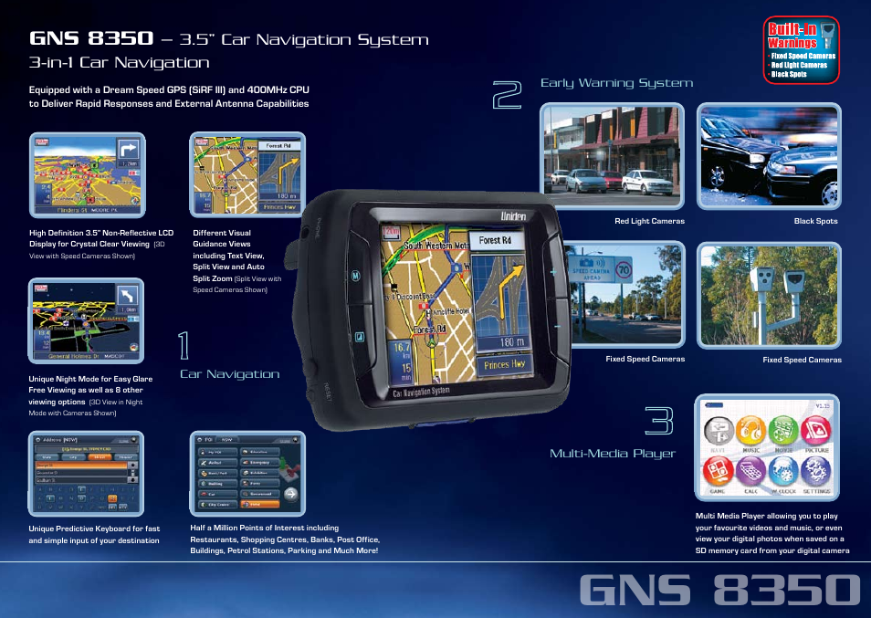 Gns 8350, 5” car navigation system 3-in-1 car navigation | Uniden GPS 501 User Manual | Page 5 / 7