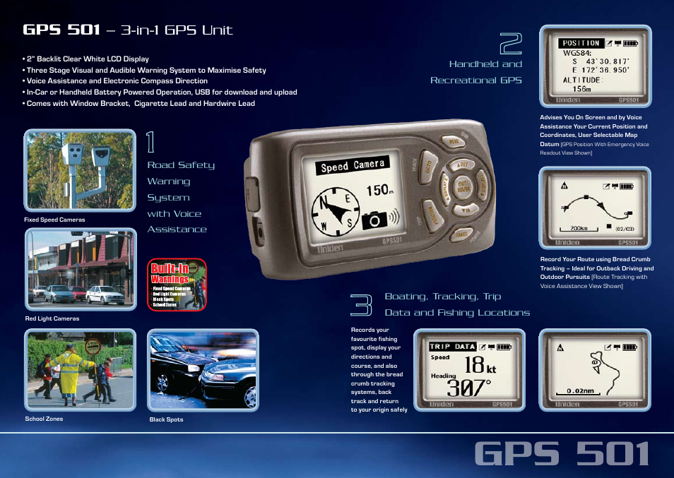 Gps 501, In-1 gps unit | Uniden GPS 501 User Manual | Page 6 / 7