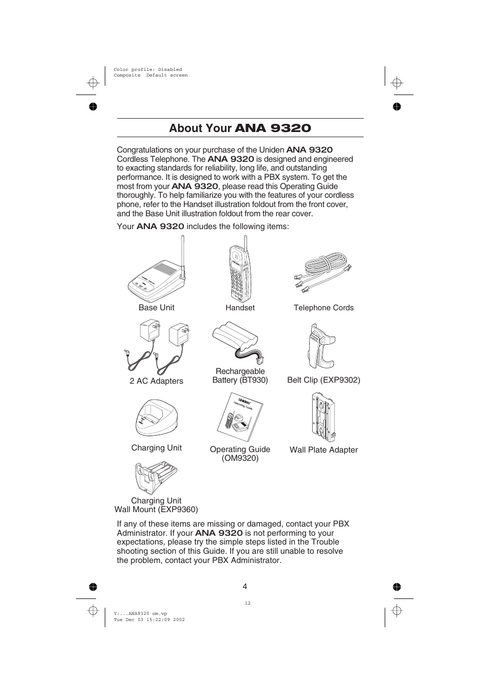 About your ana 9320 | Uniden ANA9320 User Manual | Page 10 / 41