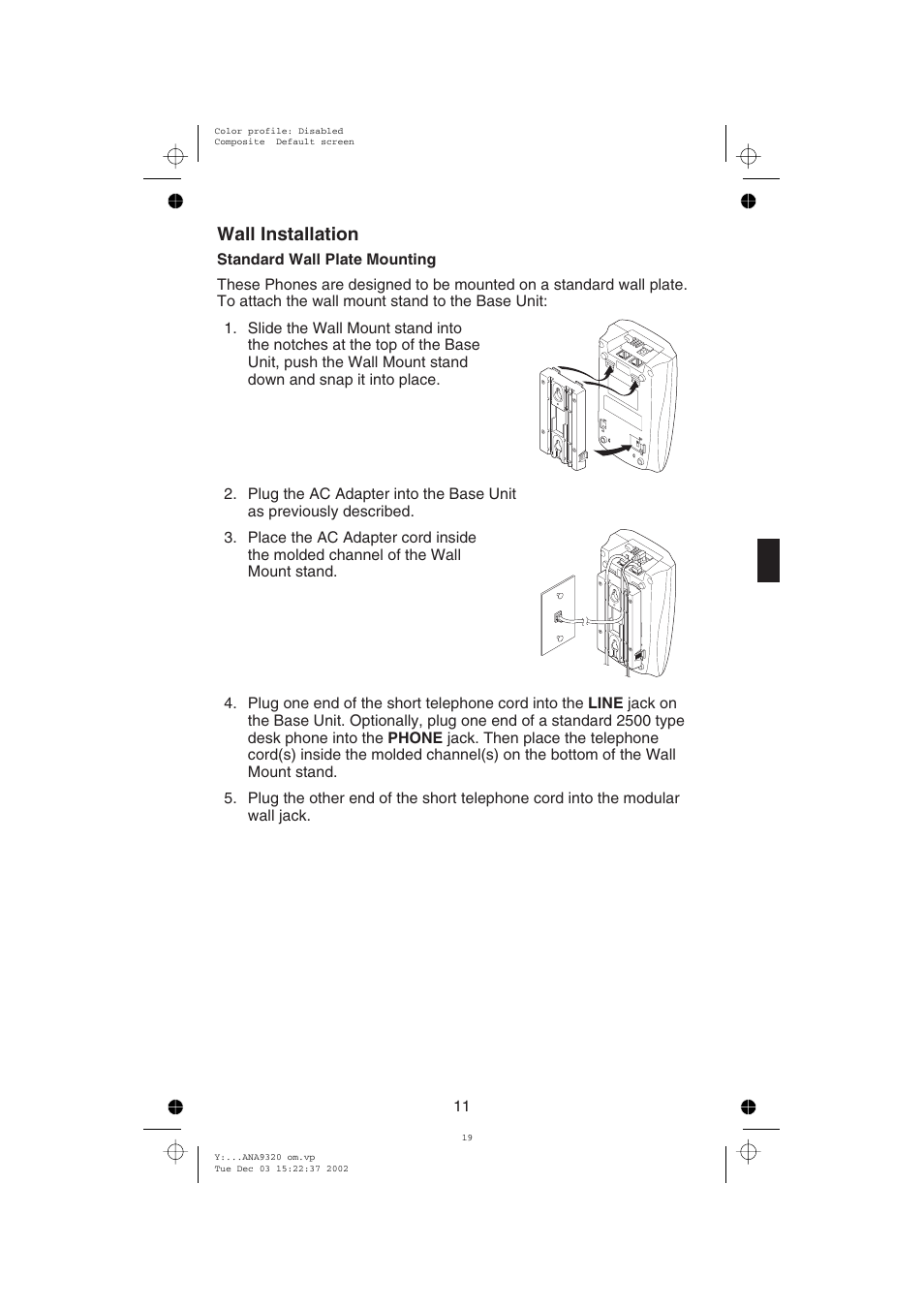 Wall installation | Uniden ANA9320 User Manual | Page 17 / 41