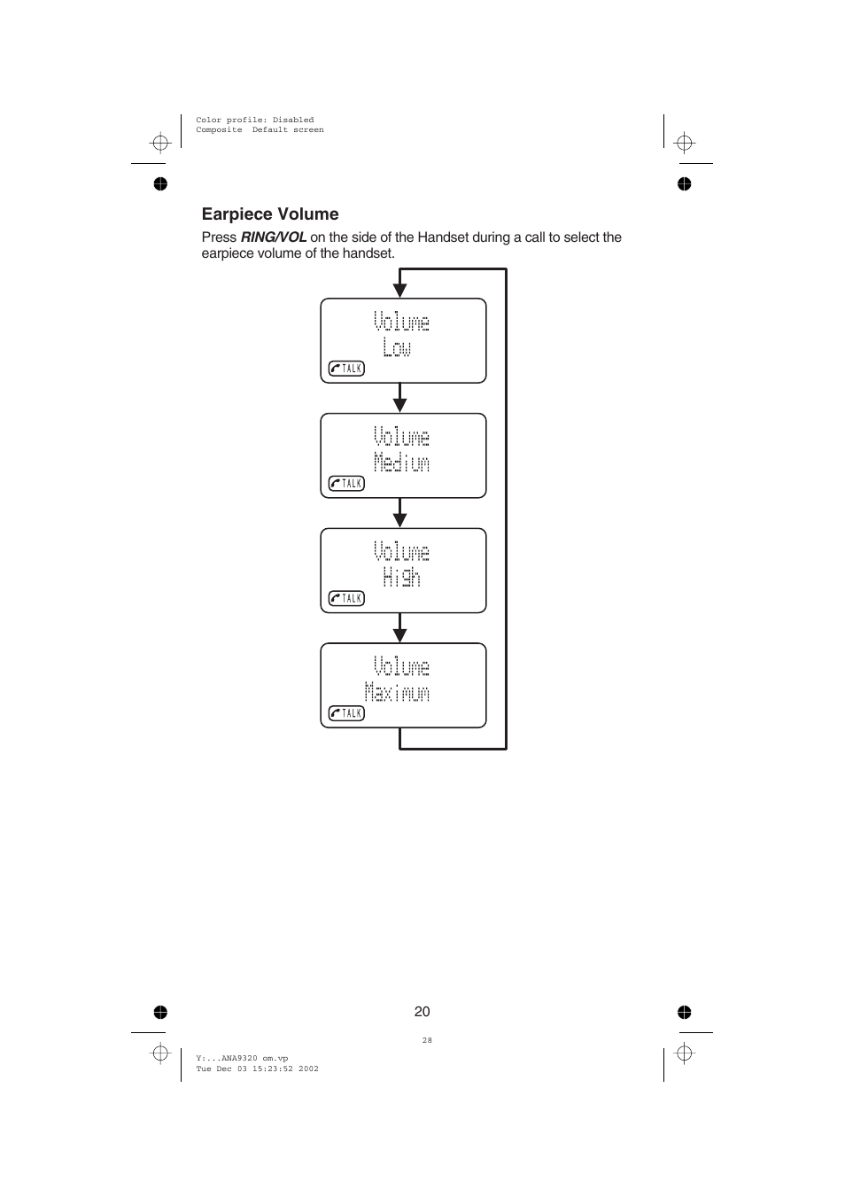 Earpiece volume | Uniden ANA9320 User Manual | Page 26 / 41