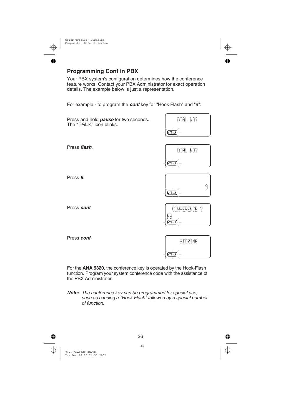 Programming conf in pbx | Uniden ANA9320 User Manual | Page 32 / 41