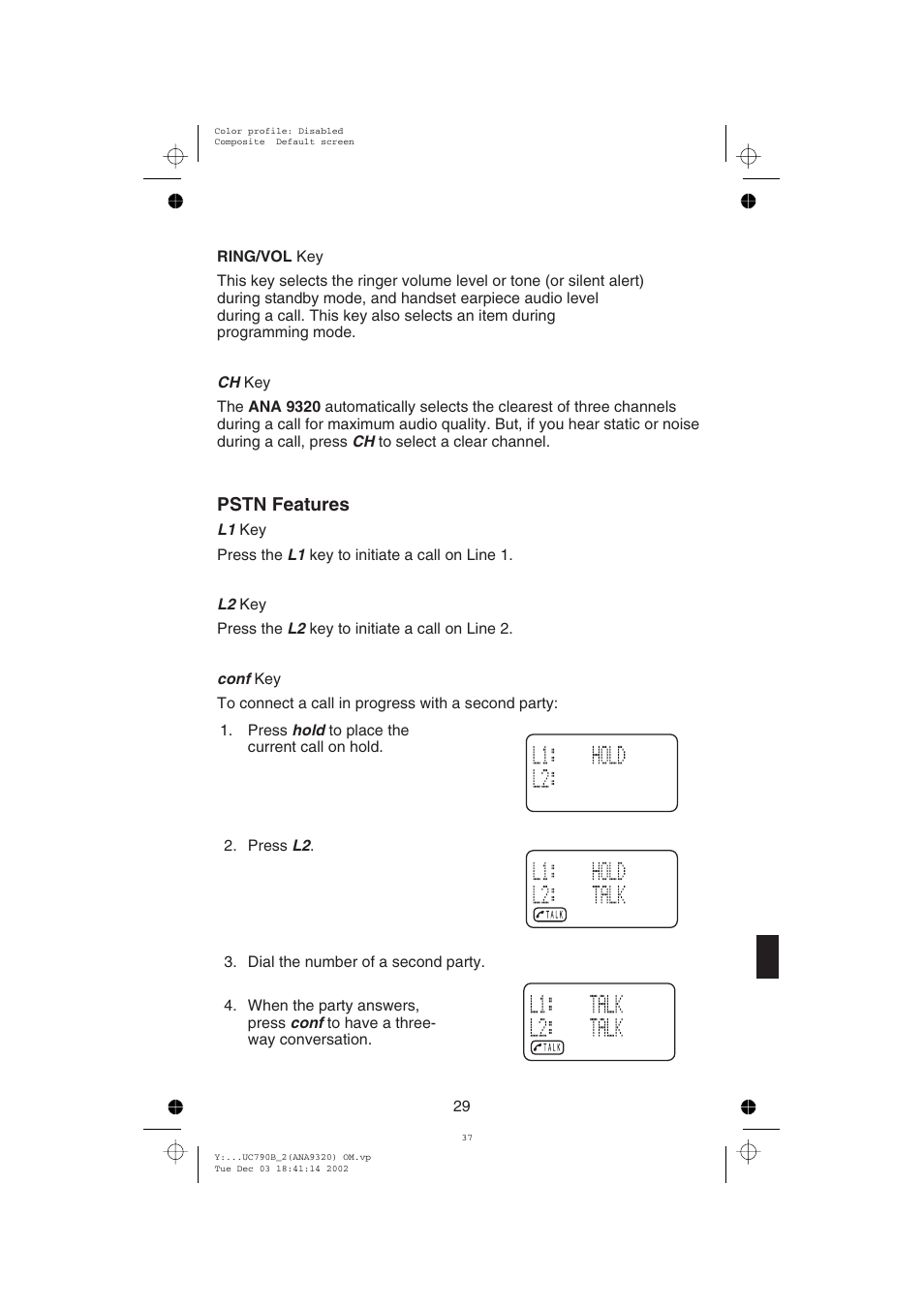 Pstn features | Uniden ANA9320 User Manual | Page 35 / 41