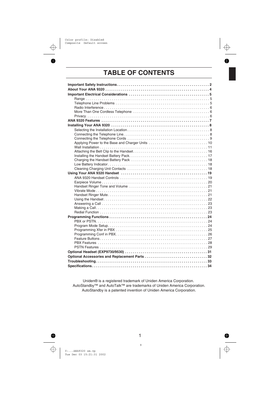 Uniden ANA9320 User Manual | Page 7 / 41