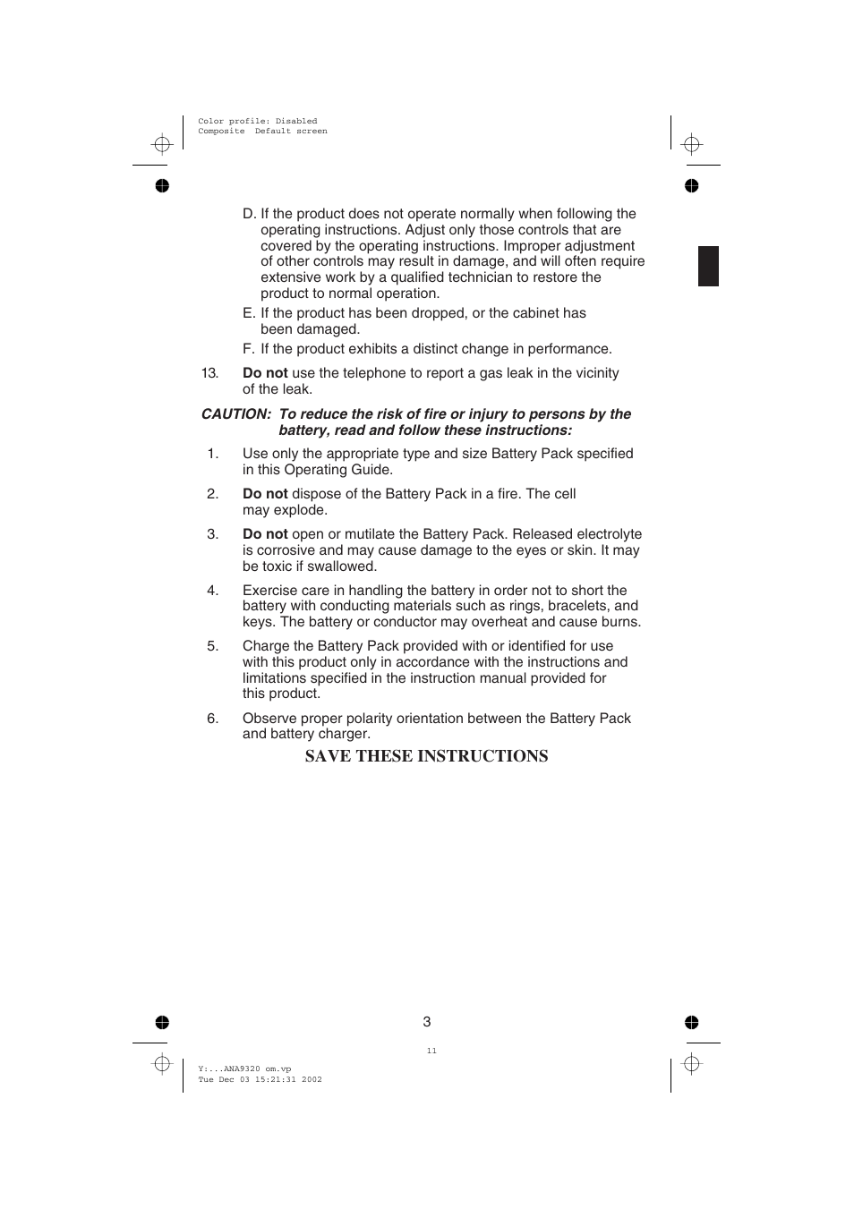 Save these instructions | Uniden ANA9320 User Manual | Page 9 / 41