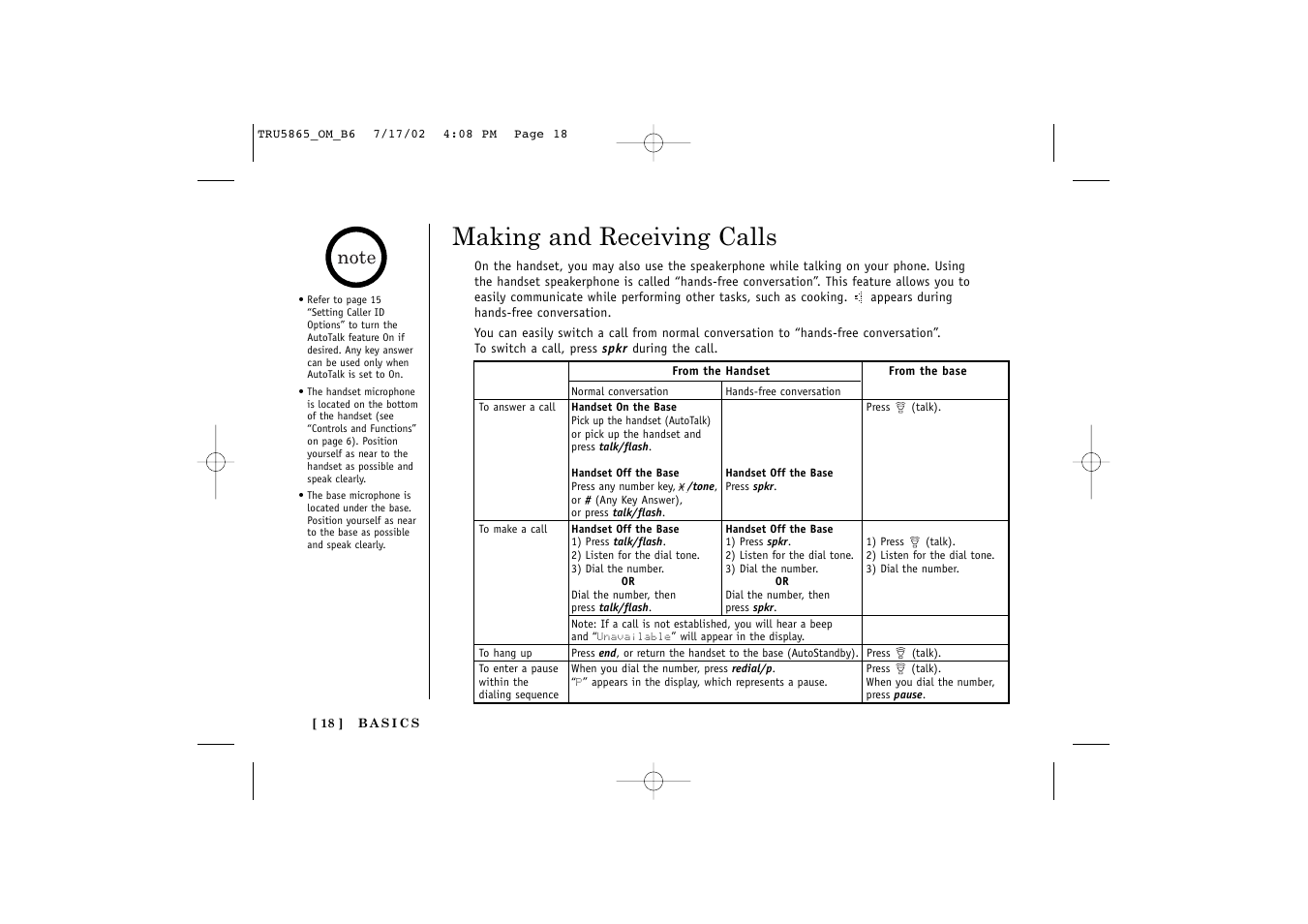 Making and receiving calls | Uniden Cordless Telephon User Manual | Page 19 / 57