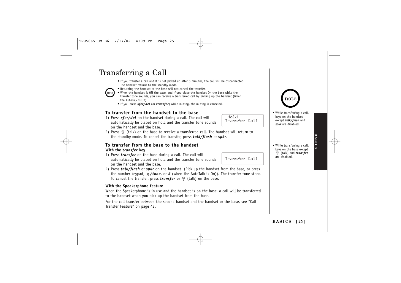 Transferring a call | Uniden Cordless Telephon User Manual | Page 26 / 57