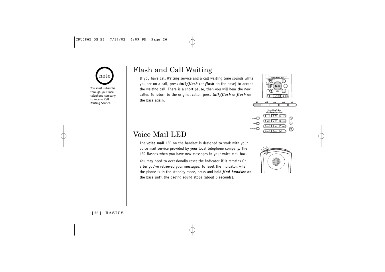 Flash and call waiting, Voice mail led | Uniden Cordless Telephon User Manual | Page 27 / 57