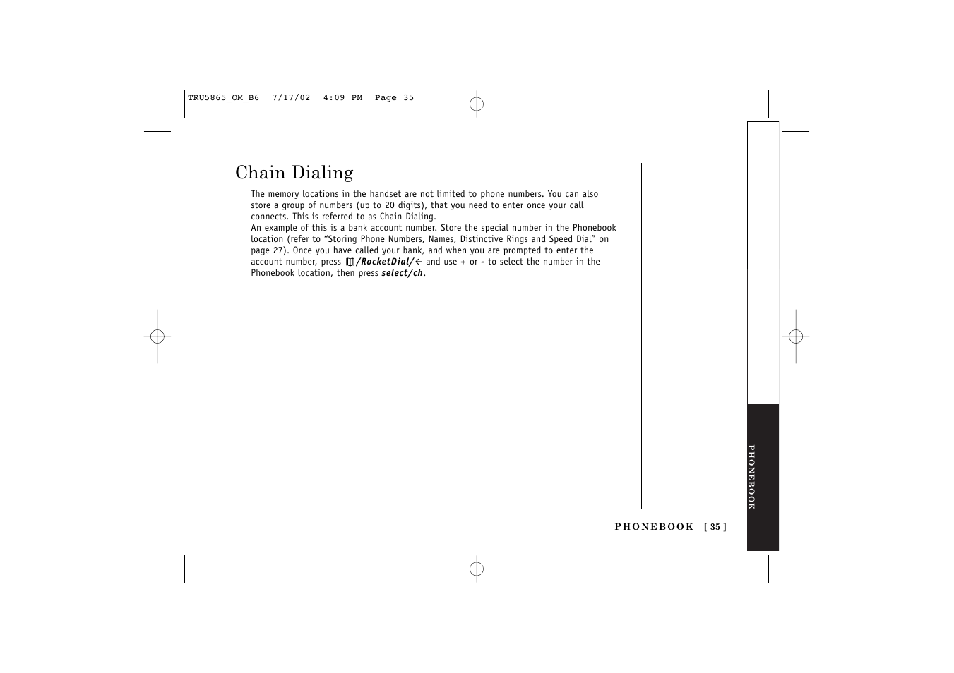 Chain dialing | Uniden Cordless Telephon User Manual | Page 36 / 57