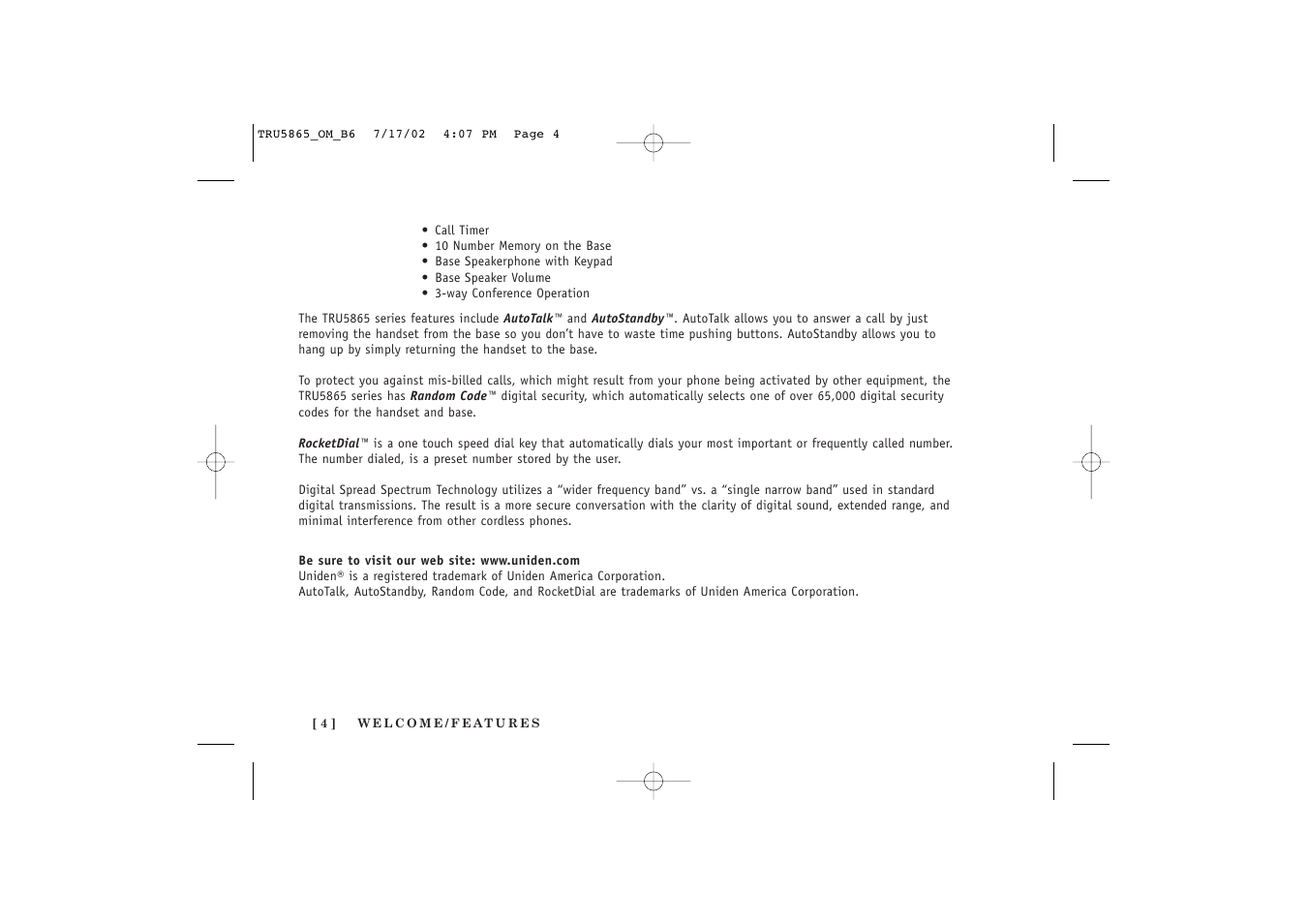 Uniden Cordless Telephon User Manual | Page 5 / 57