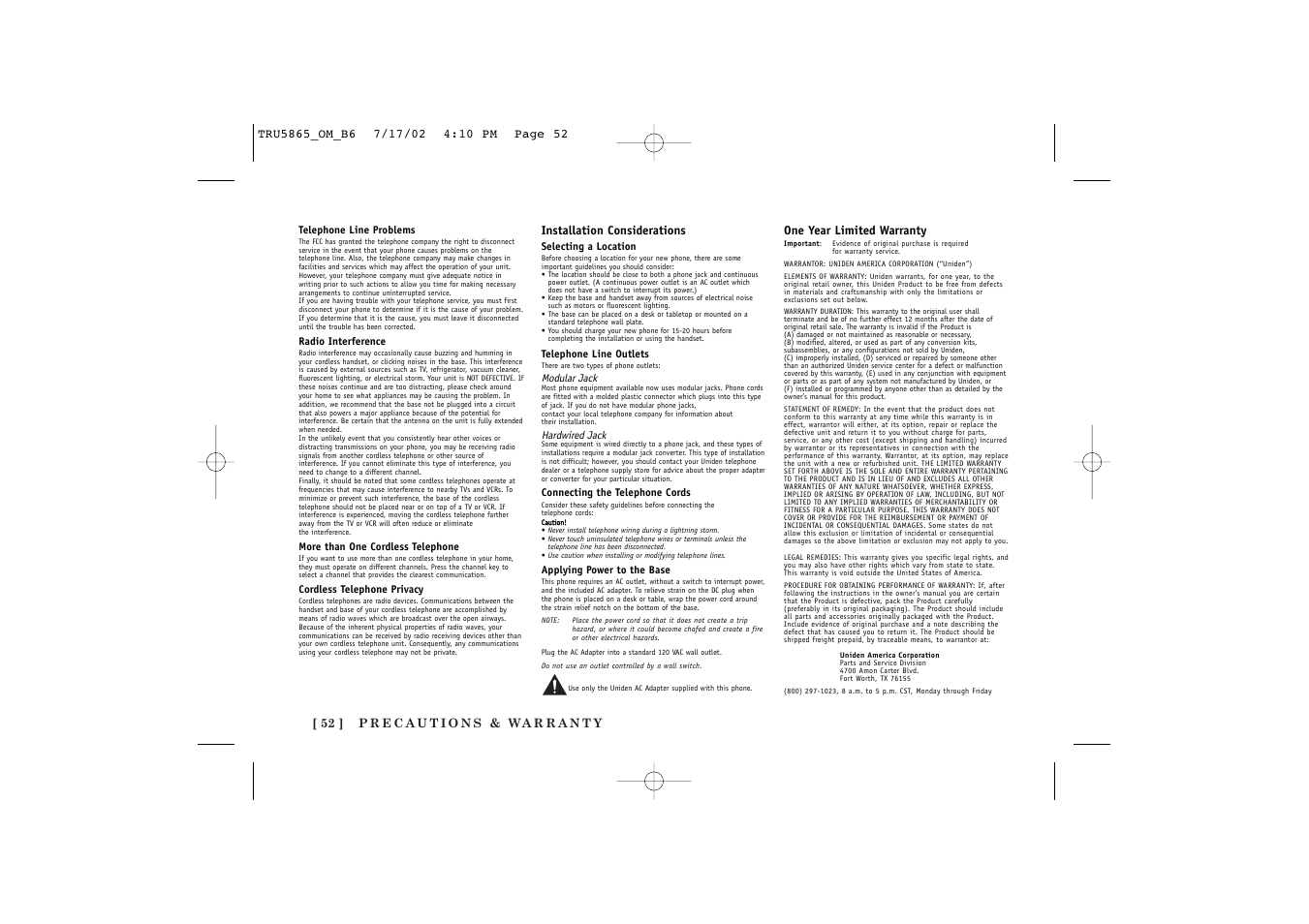 Uniden Cordless Telephon User Manual | Page 53 / 57