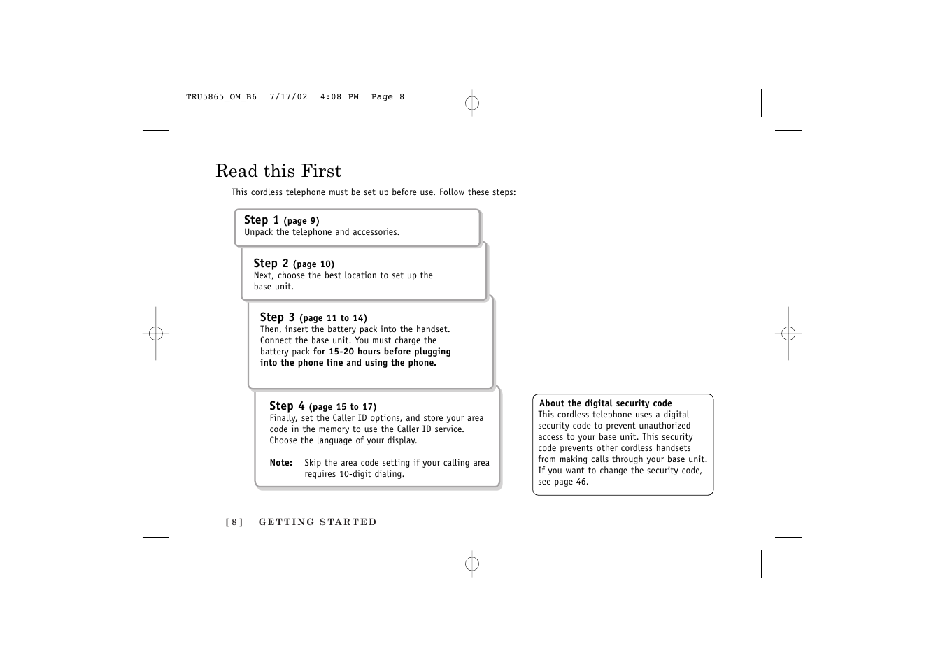 Read this first | Uniden Cordless Telephon User Manual | Page 9 / 57