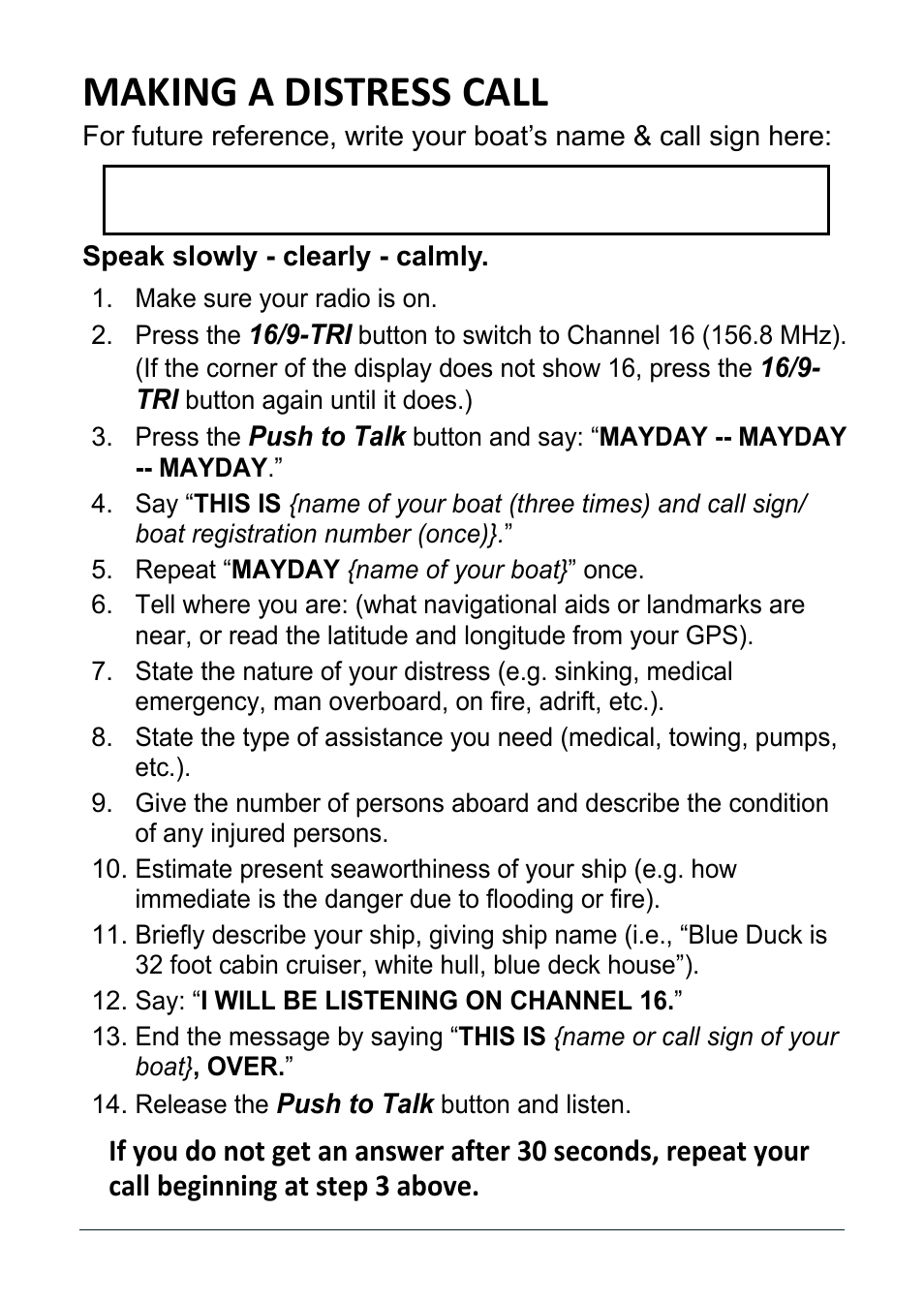 Making a distress call | Uniden MHS125 User Manual | Page 2 / 40