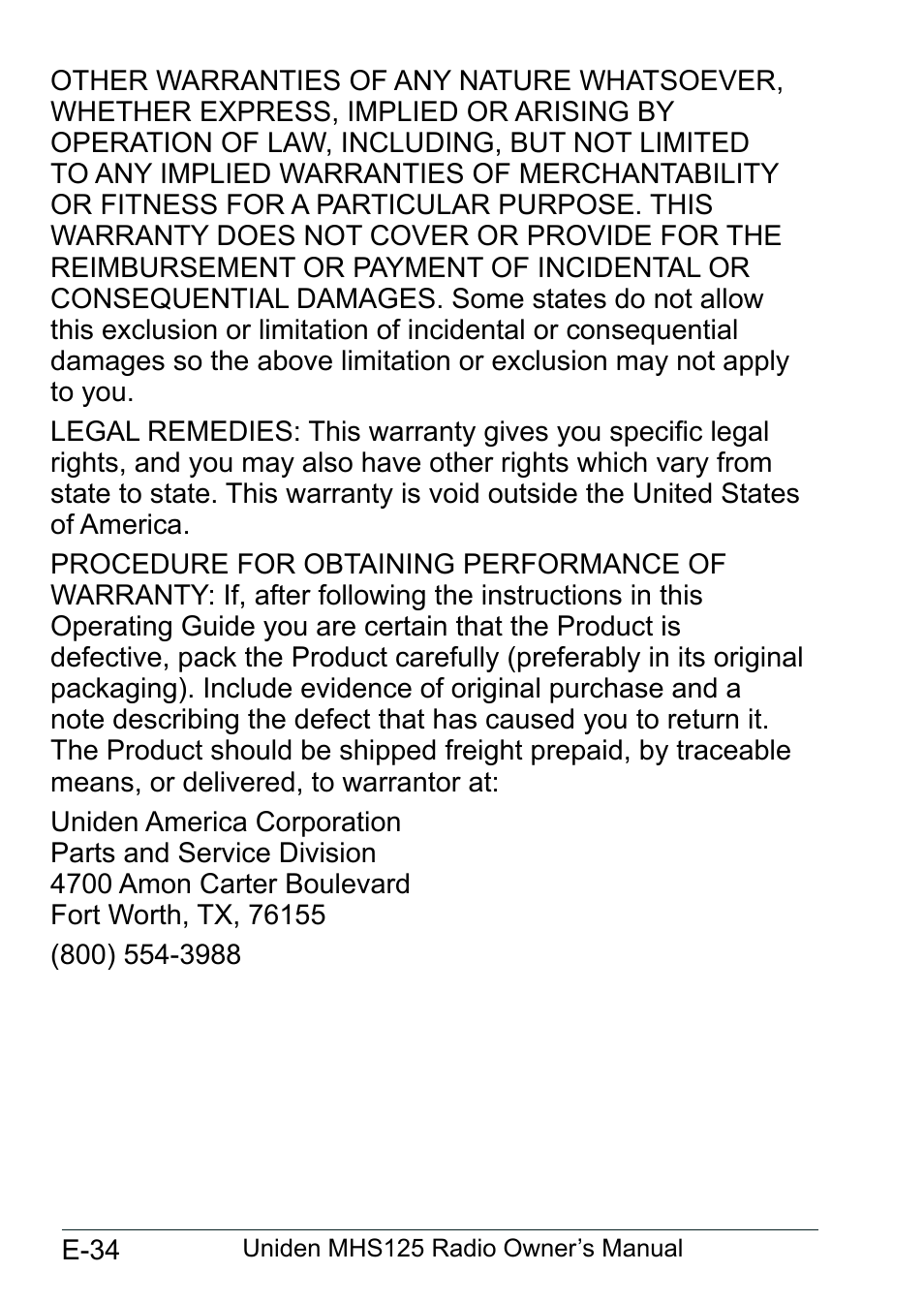 Uniden MHS125 User Manual | Page 38 / 40