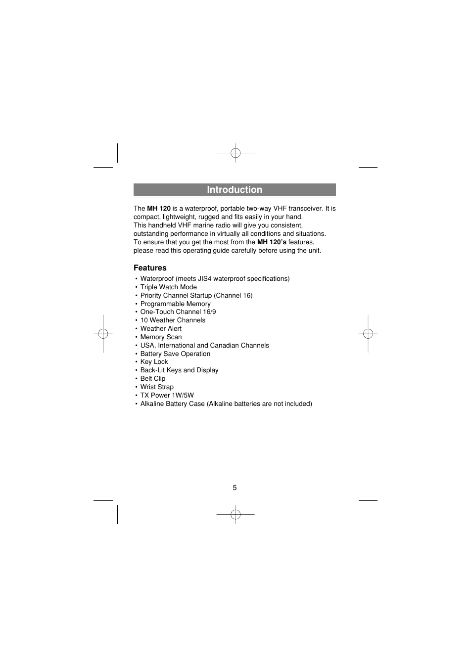 Introduction | Uniden MH120 User Manual | Page 7 / 32