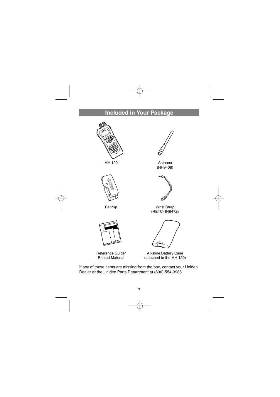 Included in your package | Uniden MH120 User Manual | Page 9 / 32