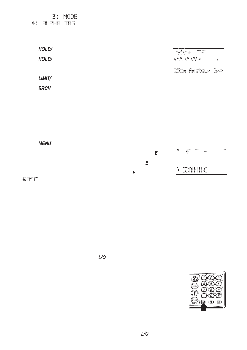 Mode, Alpha tag, Search hold feature | Data skip, Data, Frequency skip | Uniden UBC780XLT User Manual | Page 37 / 92
